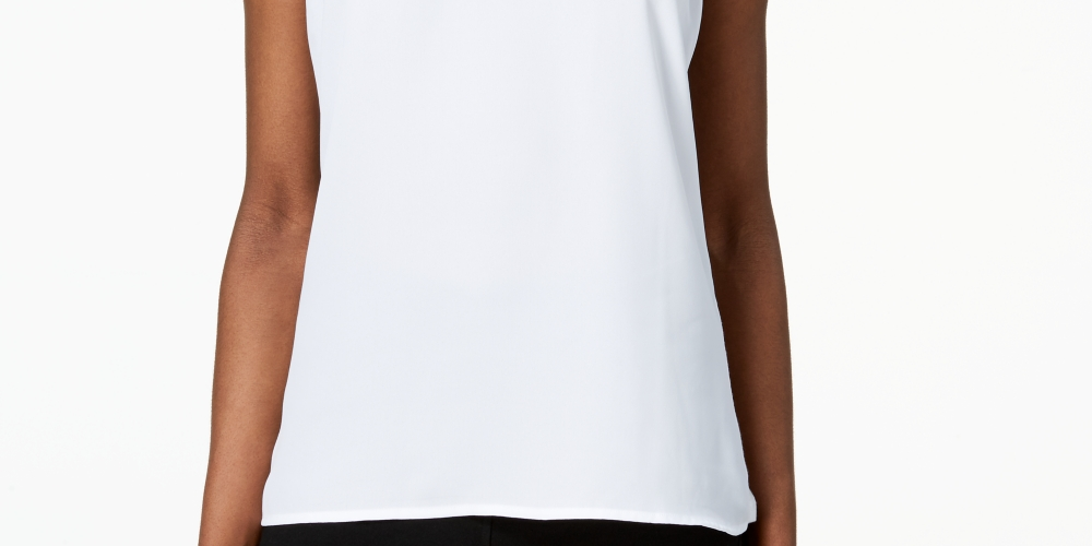 INC International Concepts Women's Illusion Trim Tank Top White Size Petite Medium