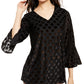 Alfani Women's Metallic Dot Bell Sleeve Top Black Size XX-Large
