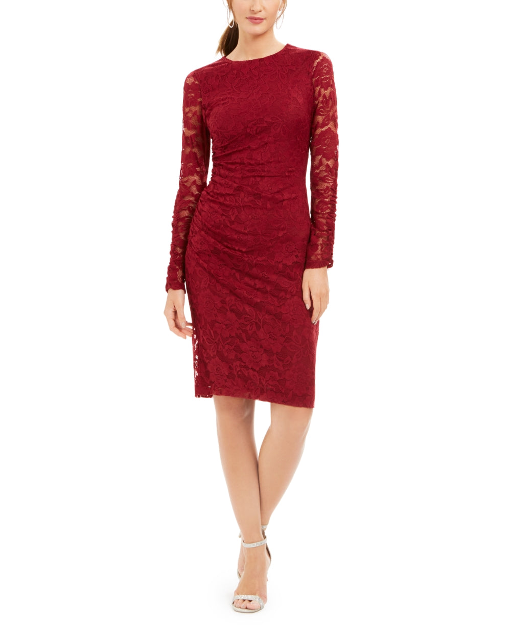 Vince Camuto Women's Dress Sheath Lace Floral 8 Red Size 8