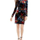 Vince Camuto Women's Floral Long Sleeve Stretch Velvet Dress Blue Size 10
