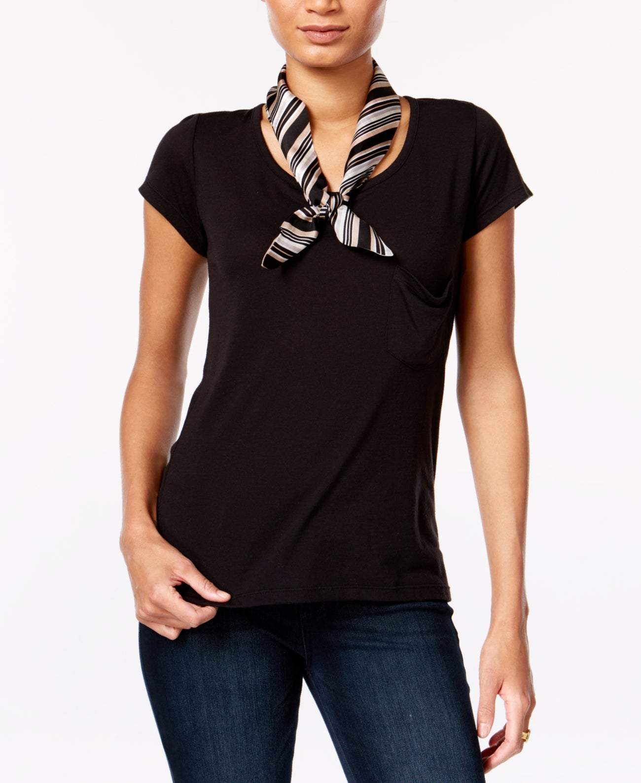 Vince Camuto Women's Pop Stripe Twilly Scarf Black One Size
