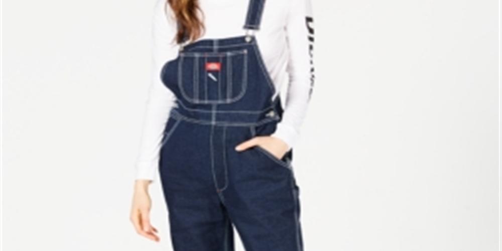 Dickies Girl Junior's Relaxed Leg Denim Overalls Blue Size Small