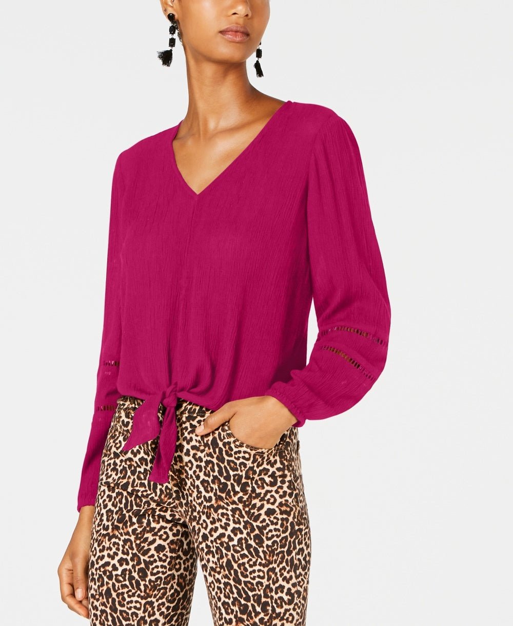 INC International Concepts Women's Gauze Tie Front Top Pink Size X-Small