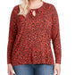 Jessica Simpson Women's Dee Printed Tie Neck Top Black Size 2X