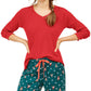 Jenni Women's Ribbed Solid Sleepwear Shirt Red Size X-Small
