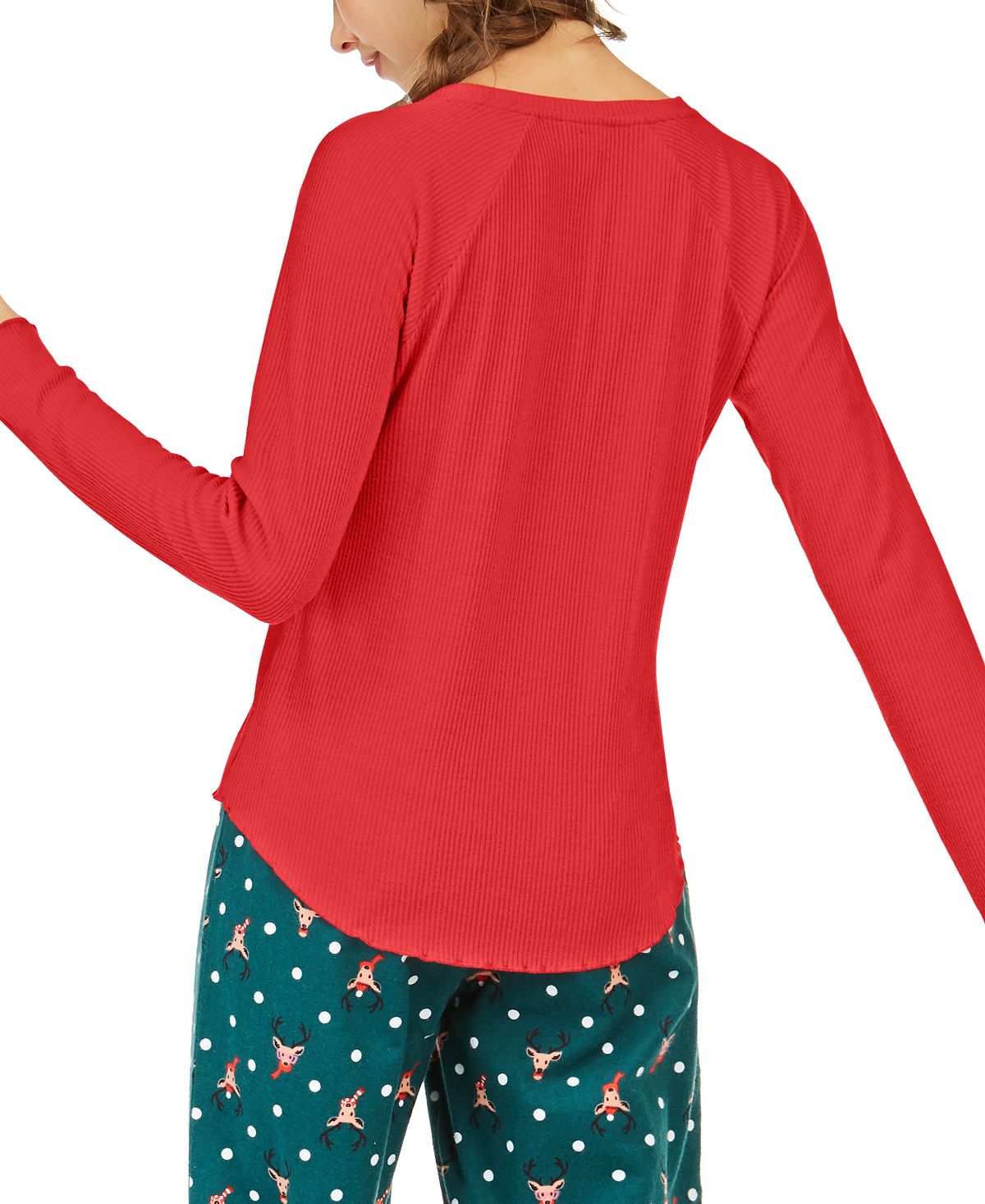 Jenni Women's Ribbed Solid Sleepwear Shirt Red Size X-Small