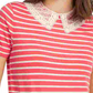 Maison Jules Women's Striped Lace Collar Top Orange Size X-Small