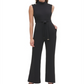 Tommy Hilfiger Women's Belted Zippered Sleeveless Mock Wide Leg Party Jumpsuit Black Size 10