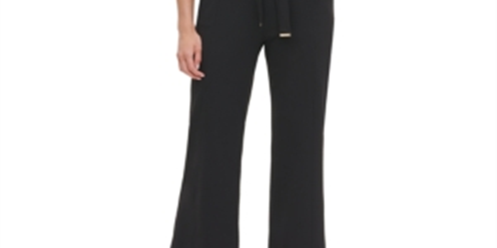 Tommy Hilfiger Women's Belted Zippered Sleeveless Mock Wide Leg Party Jumpsuit Black Size 10
