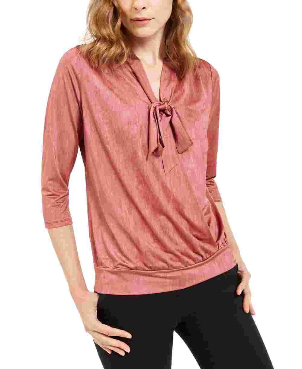 Alfani Women's Tie Neck Top Wine Size PXL