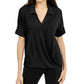 Alfani Women's Cuffed Sleeve Short Sleeve Collared Top Black Size Petite Small