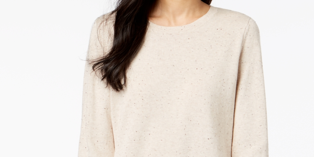 Maison Jules Women's Cotton Crew Neck Sweater Brown Size X-Small