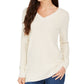 Charter Club Women's Lurex V Neck Sweater White Size Medium