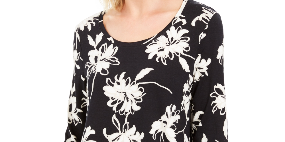 JM Collection Women's Printed Jacquard Top Black Size Petite S
