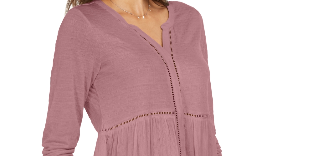 Style & Co Women's V Neck Mixed Woven Top Pink Size Medium