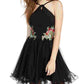 Blondie Women's Embroidered Zippered Floral Sleeveless Halter Short Fit Flare Party Dress Black Size 1