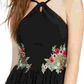 Blondie Women's Embroidered Zippered Floral Sleeveless Halter Short Fit Flare Party Dress Black Size 1