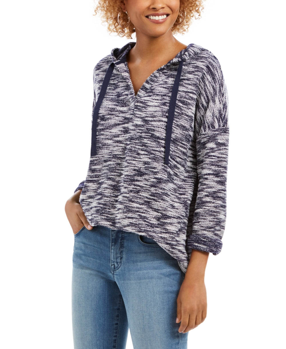 Style & Co Women's Space Dyed French Terry Hoodie Blue Size Small