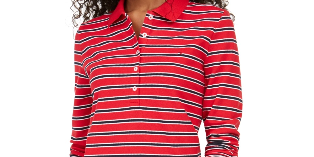 Tommy Hilfiger Women's Long Sleeve Polo Shirt Red Size Small