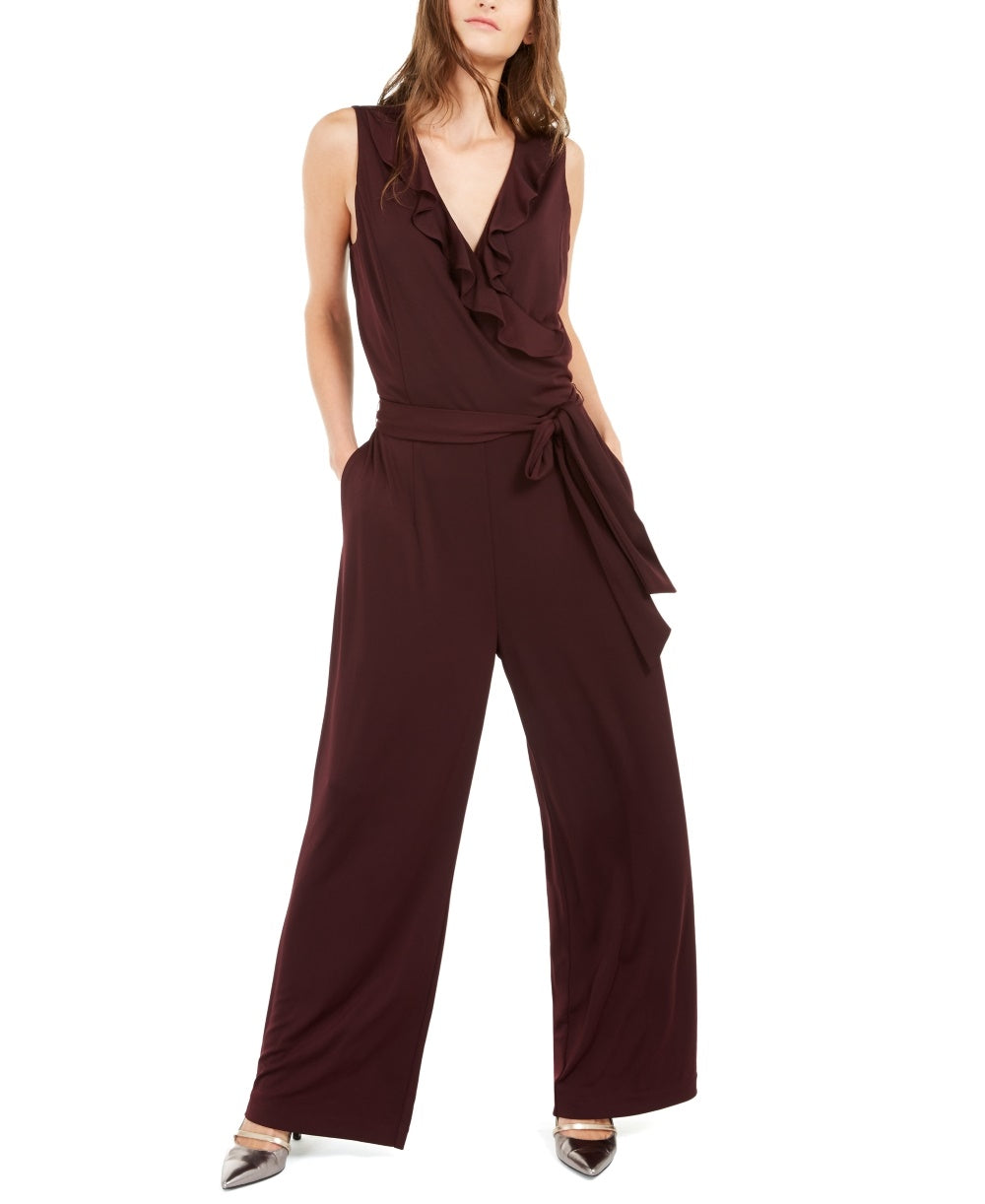Alfani Women's Ruffled Jumpsuit Red Size Petite XL