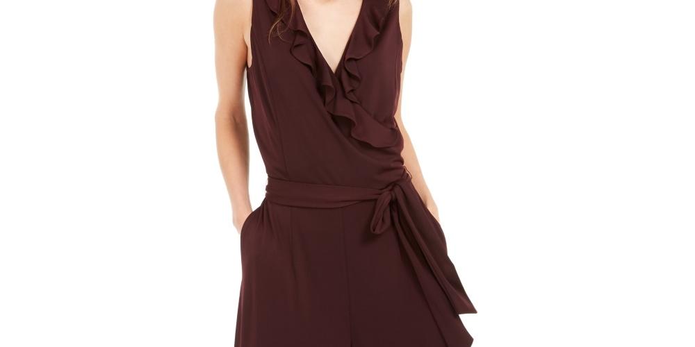 Alfani Women's Ruffled Jumpsuit Red Size Petite XL