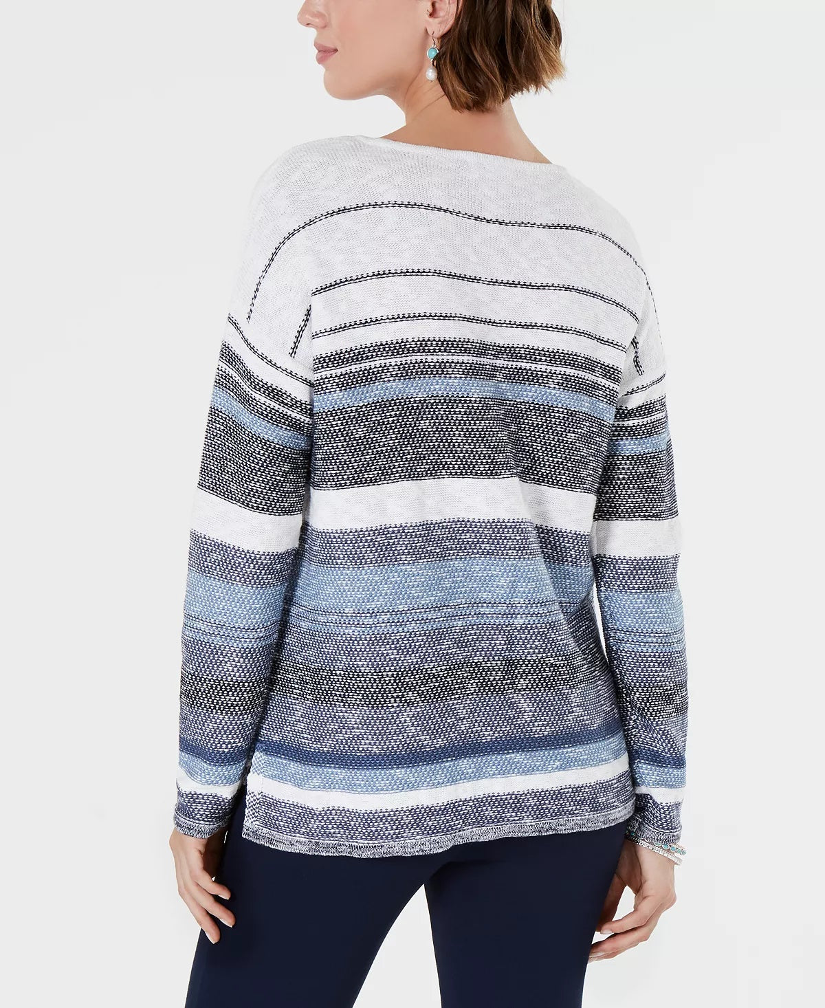 Style & Co Women's Striped Drop Shoulder Sweater Blue Size Small