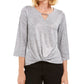 JM Collection Women's Twist Hem Keyhole Top Silver Size Large