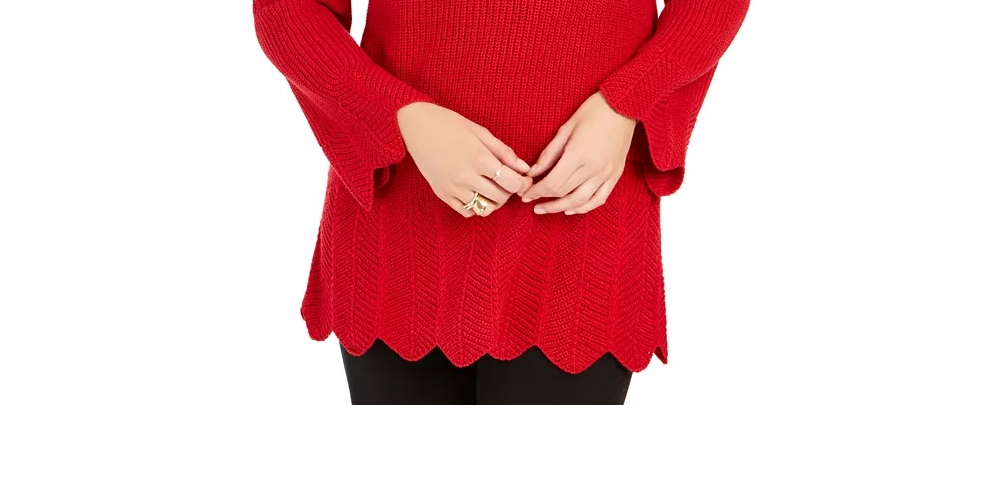 स्टाइल एंड को वुमन एनवेलप नेक स्कैलप्ड एज स्वेटर रेड साइज़ पेटीट XL