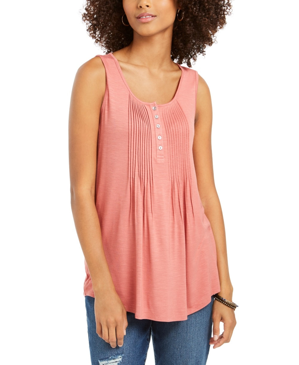 Style & Co Women's Button Front Tank Top Orange Size Small