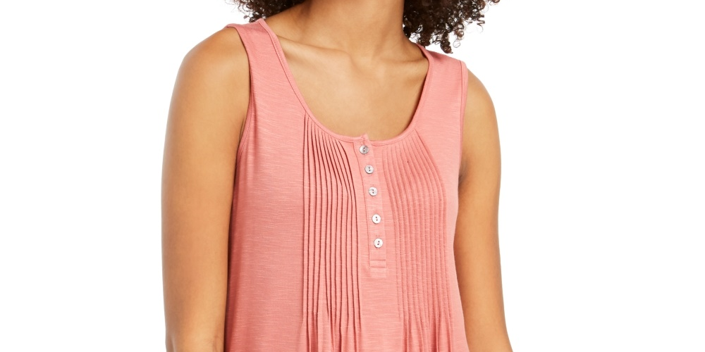 Style & Co Women's Button Front Tank Top Orange Size Small