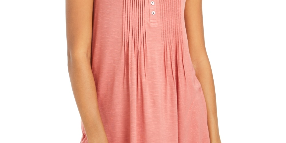 Style & Co Women's Button Front Tank Top Orange Size Small