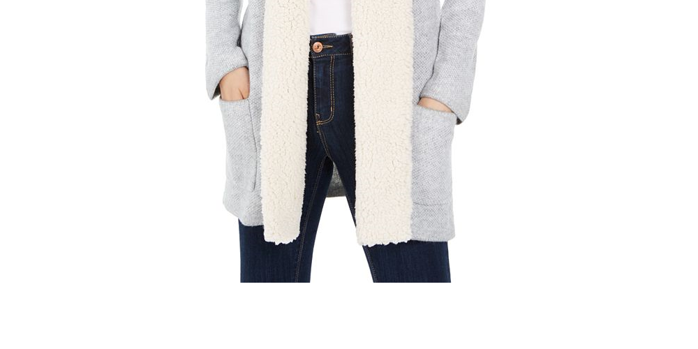 Style & Co Women's Sherpa Trim Open Front Cardigan White Size XL
