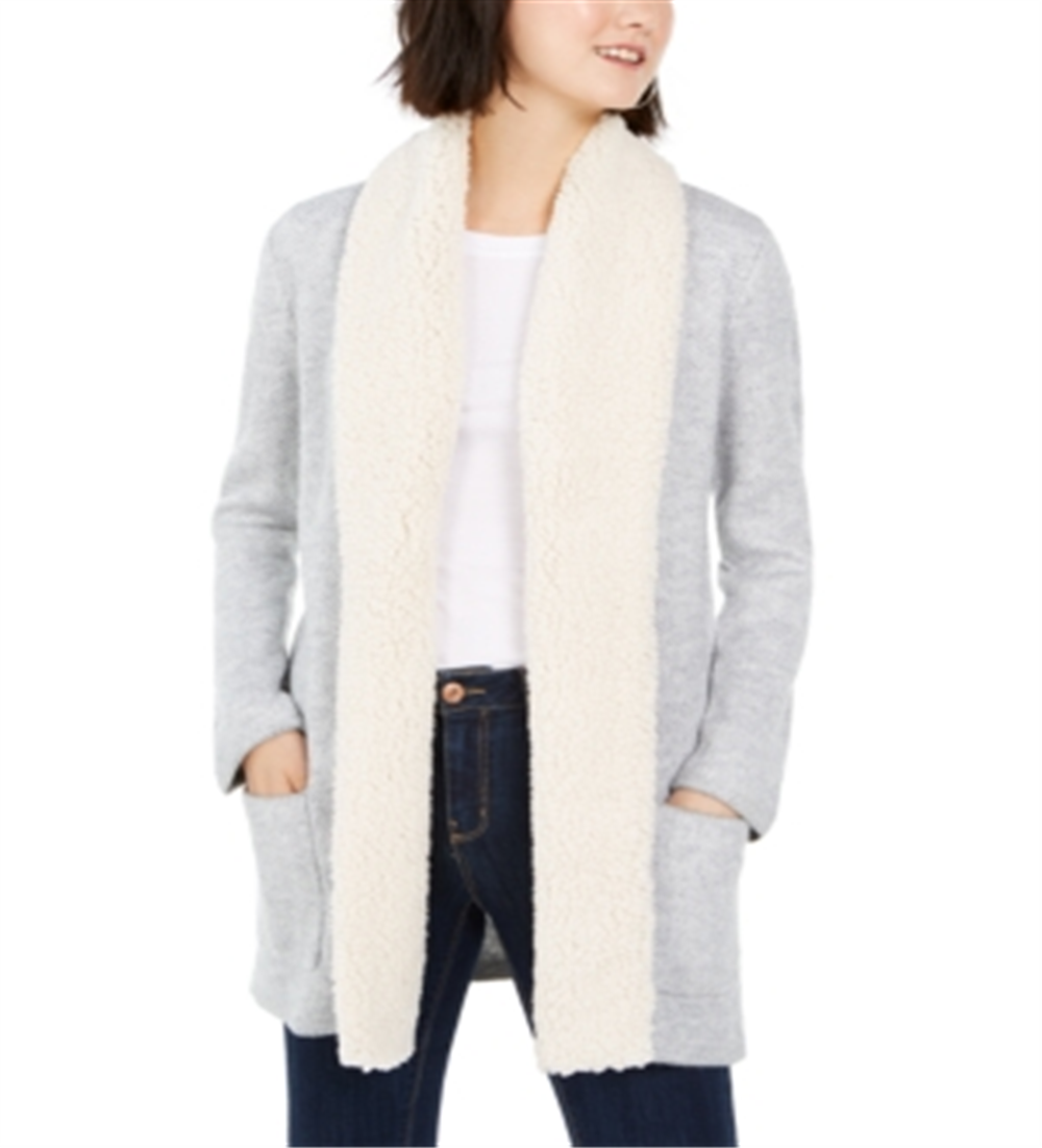Style & Co Women's Sherpa Trim Open Front Cardigan White Size XL