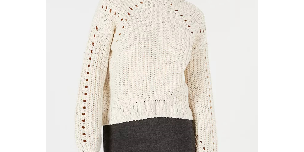 Embossed Women's Sweater Pullover Mock Neck White Size Medium
