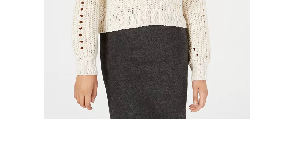 Embossed Women's Sweater Pullover Mock Neck White Size Medium