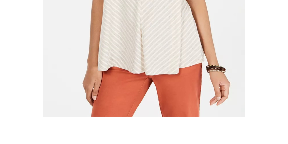Style & Co Women's Striped Lace Sleeveless Top Beige Size Large