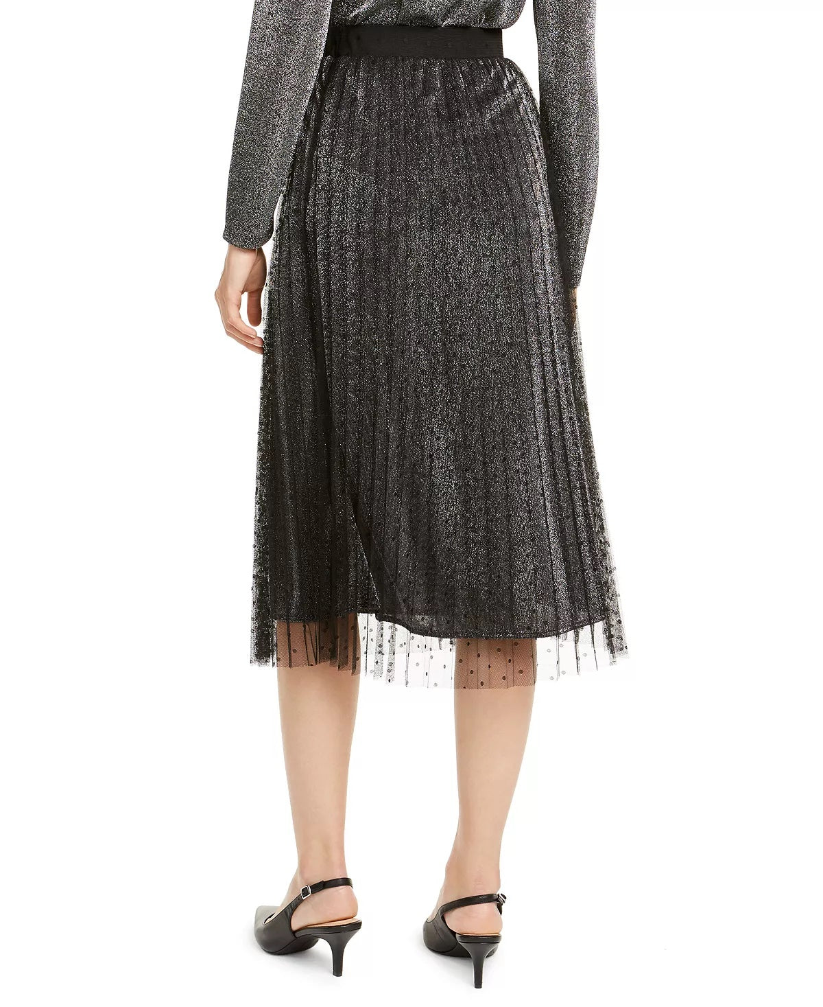Alfani Women's Shutter Pleat Mesh Overlay Midi Skirt Gray Size Large