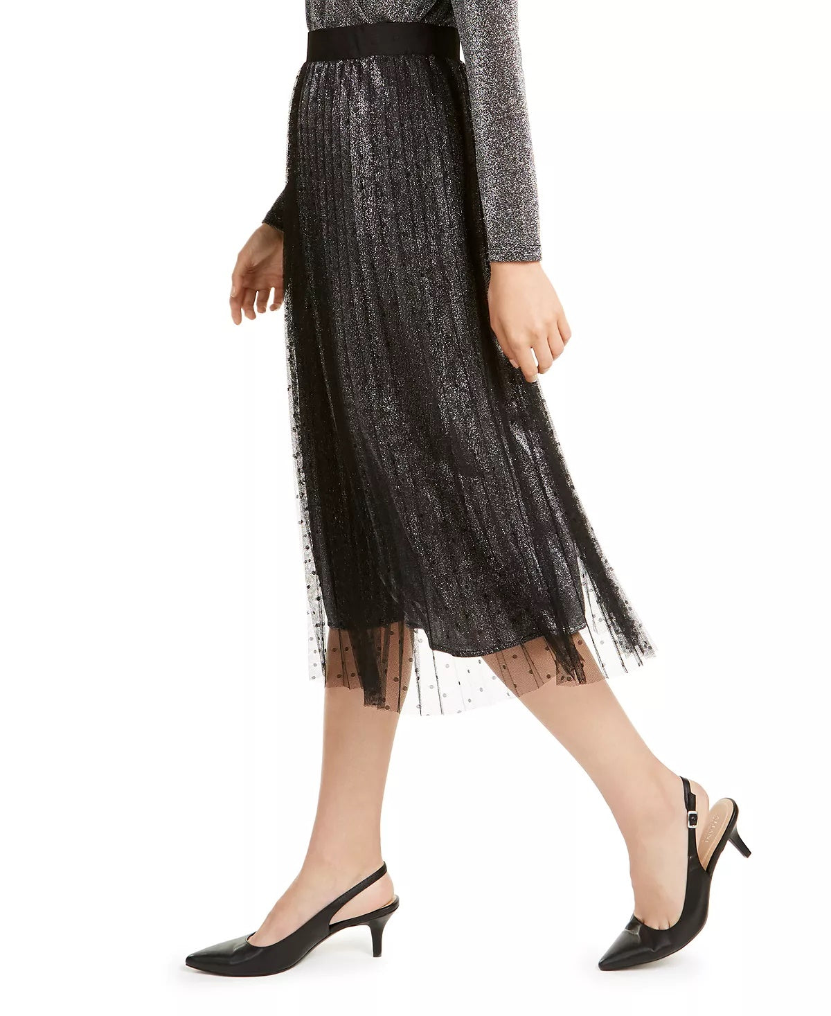 Alfani Women's Shutter Pleat Mesh Overlay Midi Skirt Gray Size Large