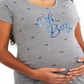 Motherhood Maternity Women's Tee Shirts Bow Print 'Oh Boy' Maternity Tee Gray Size XS