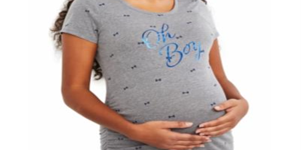 Motherhood Maternity Women's Tee Shirts Bow Print 'Oh Boy' Maternity Tee Gray Size XS