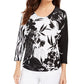 JM Collection Women's Printed Dolman Sleeve Tunic Top Black Size L