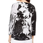 JM Collection Women's Printed Dolman Sleeve Tunic Top Black Size L