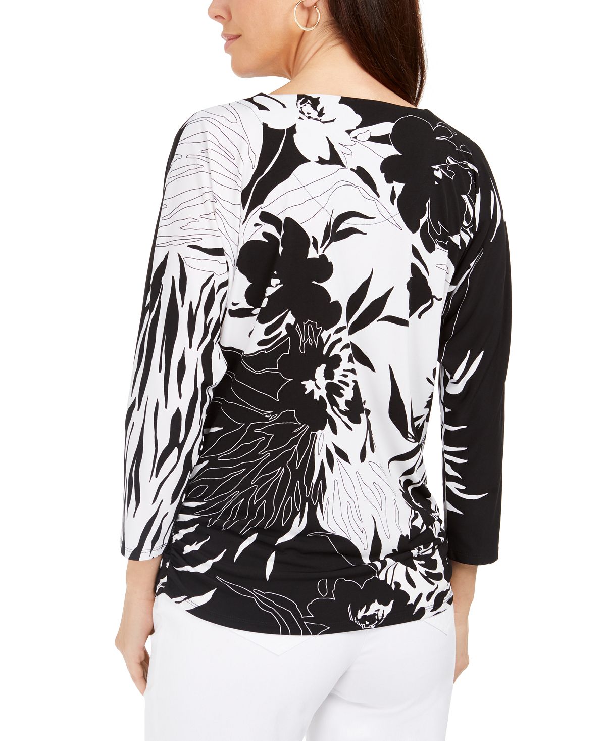 JM Collection Women's Printed Dolman Sleeve Tunic Top Black Size L