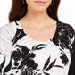 JM Collection Women's Printed Dolman Sleeve Tunic Top Black Size L