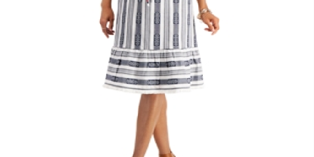 Style & Co Women's Striped Jacquard MIDI Dress Blue Size Small