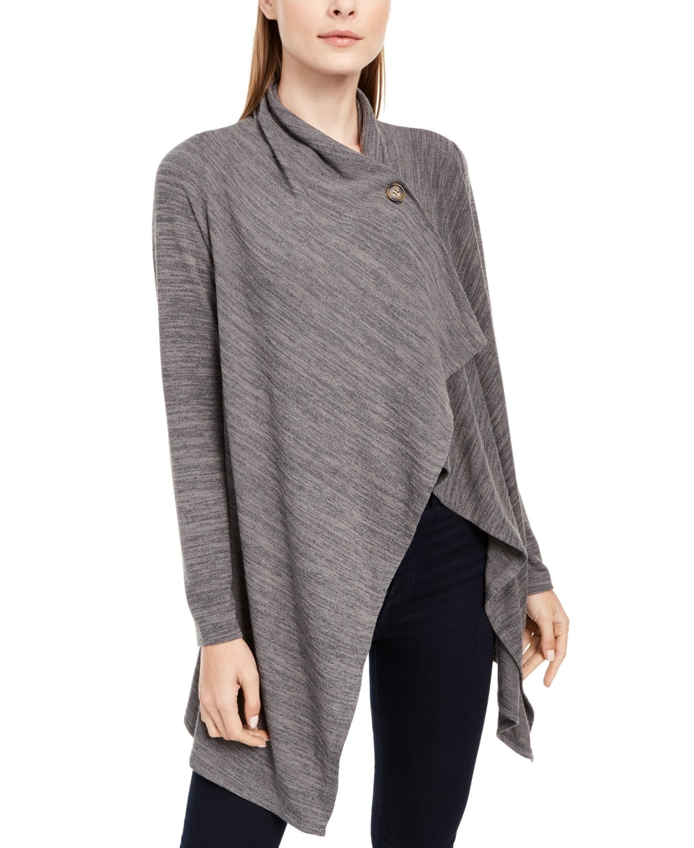 NY Collection Women's Space Dye Asymmetrical Sweater Charcoal Size XS