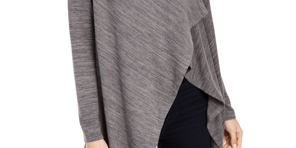 NY Collection Women's Space Dye Asymmetrical Sweater Charcoal Size XS