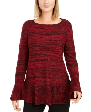 Style & Co Women's Ruffle Hem Tunic Sweater Red Size Petite L