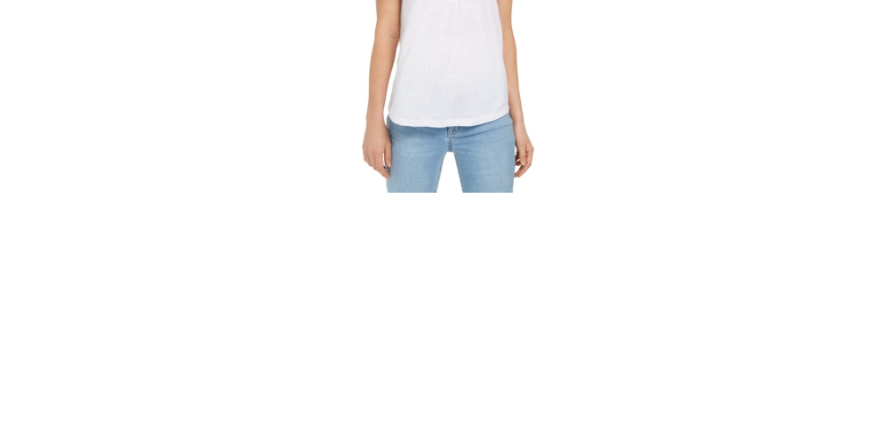 Style & Co Women's Dolman Sleeve Henley Linen Blend Top White Size Small