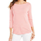 Charter Club Women's 3/4 Sleeve Striped Top Red Size Large